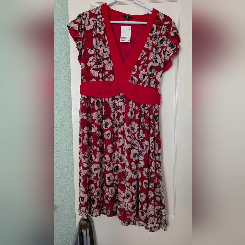 H&M poppy print dress size 12